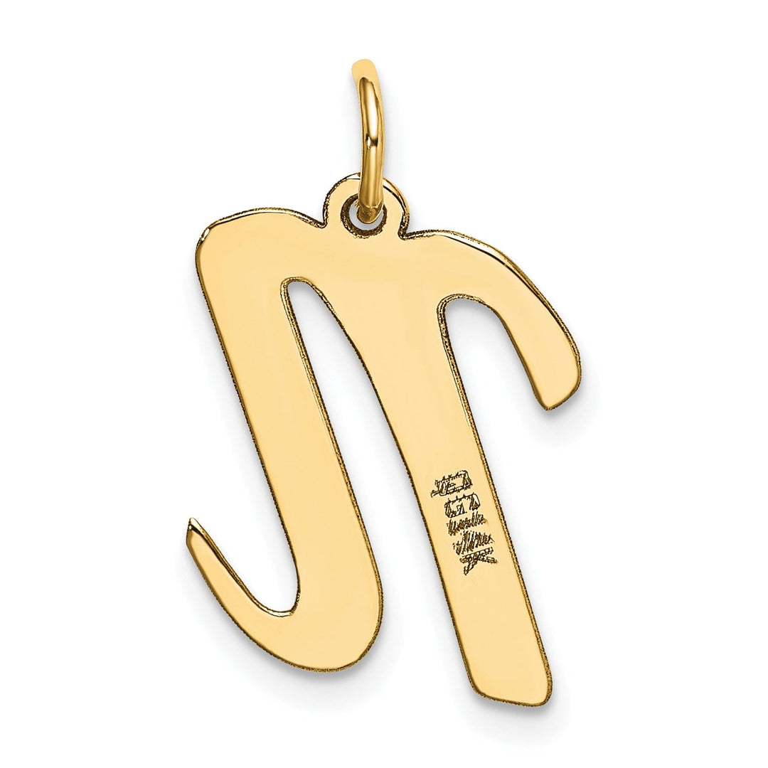 14K Yellow Gold Large Size Fancy Script Design Letter N Initial Pendant