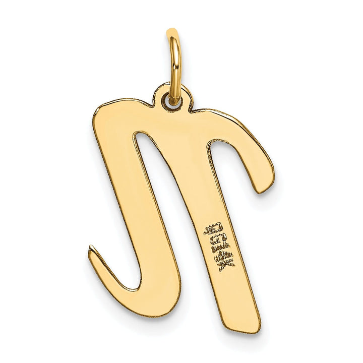 14K Yellow Gold Large Size Fancy Script Design Letter N Initial Pendant