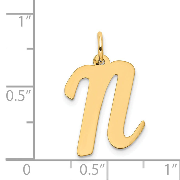 14K Yellow Gold Large Size Fancy Script Design Letter N Initial Pendant