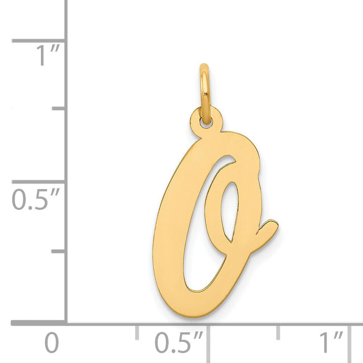 14K Yellow Gold Large Size Fancy Script Design Letter O Initial Pendant