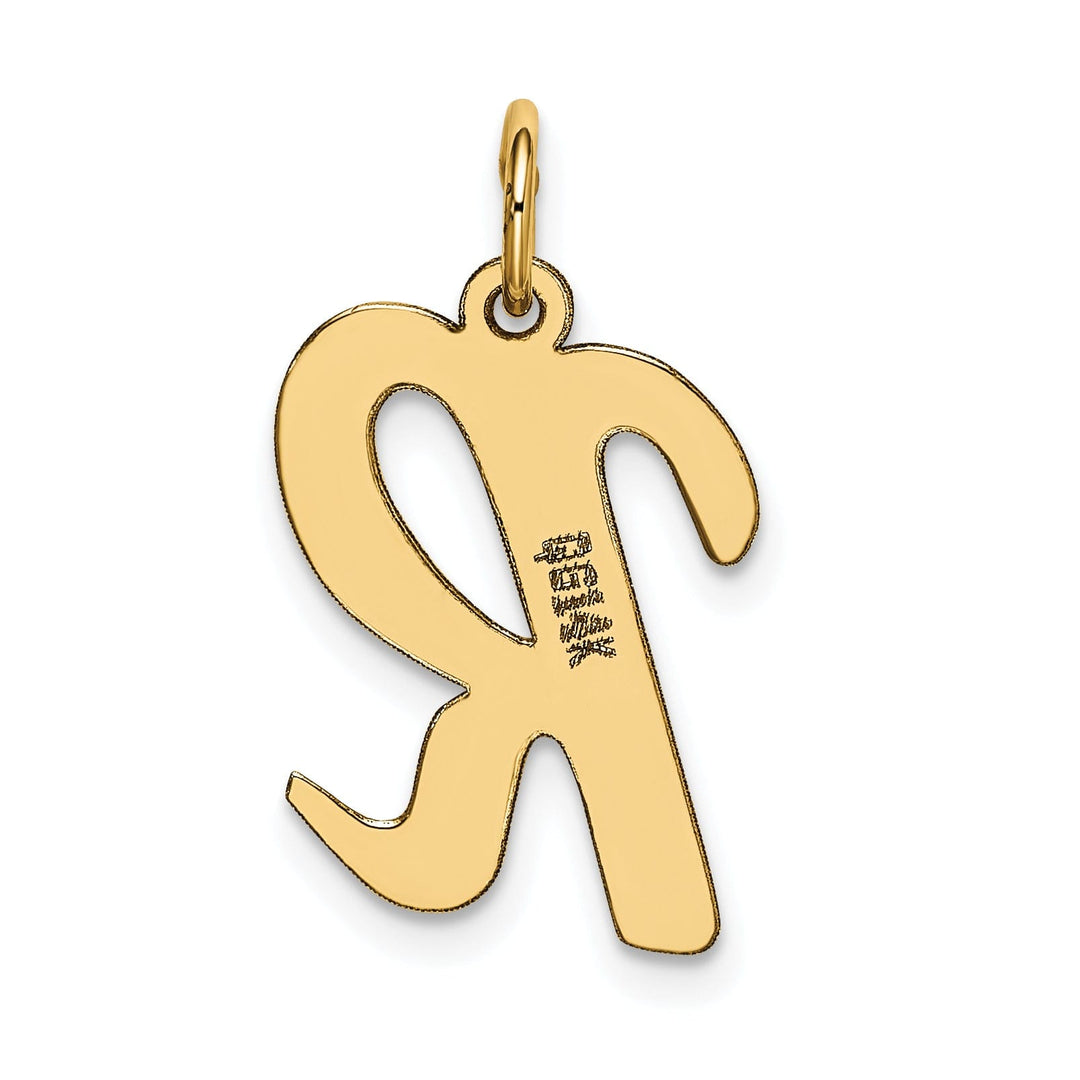 14K Yellow Gold Large Size Fancy Script Letter R Initial Pendant