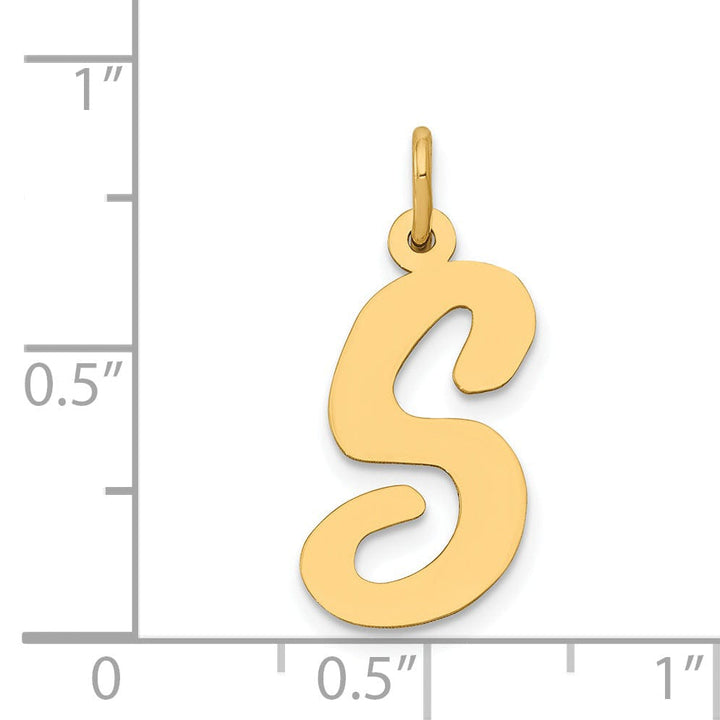 14K Yellow Gold Large Size Fancy Script Design Letter S Initial Pendant