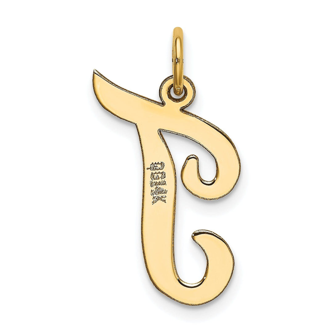 14K Yellow Gold Large Size Fancy Script Design Letter T Initial Pendant