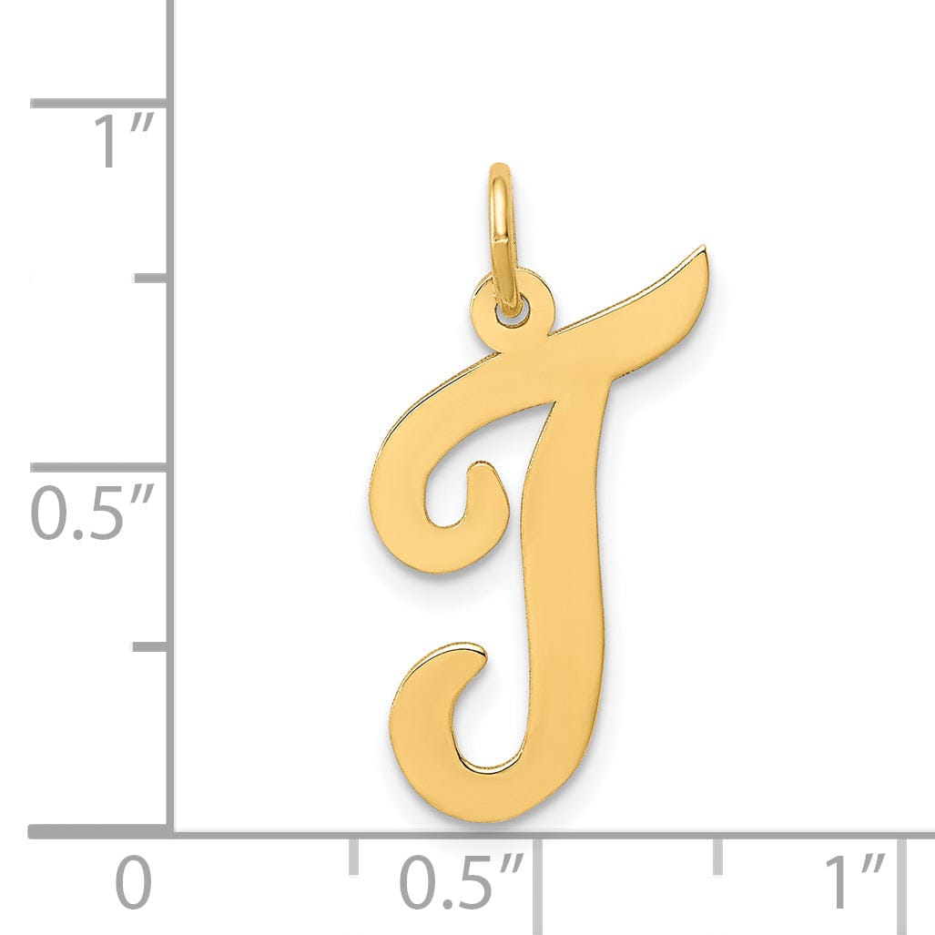 14K Yellow Gold Large Size Fancy Script Design Letter T Initial Pendant