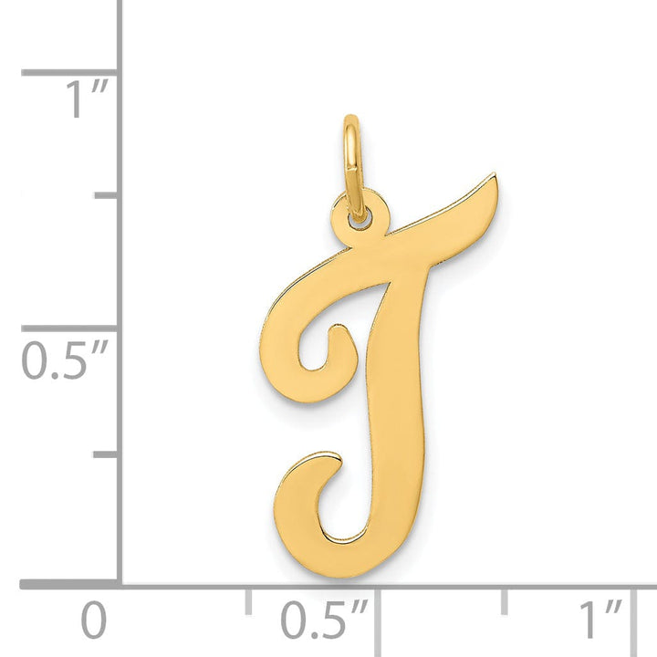 14K Yellow Gold Large Size Fancy Script Design Letter T Initial Pendant