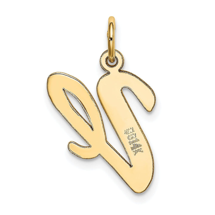 14K Yellow Gold Large Size Fancy Script Design Letter V Initial Pendant