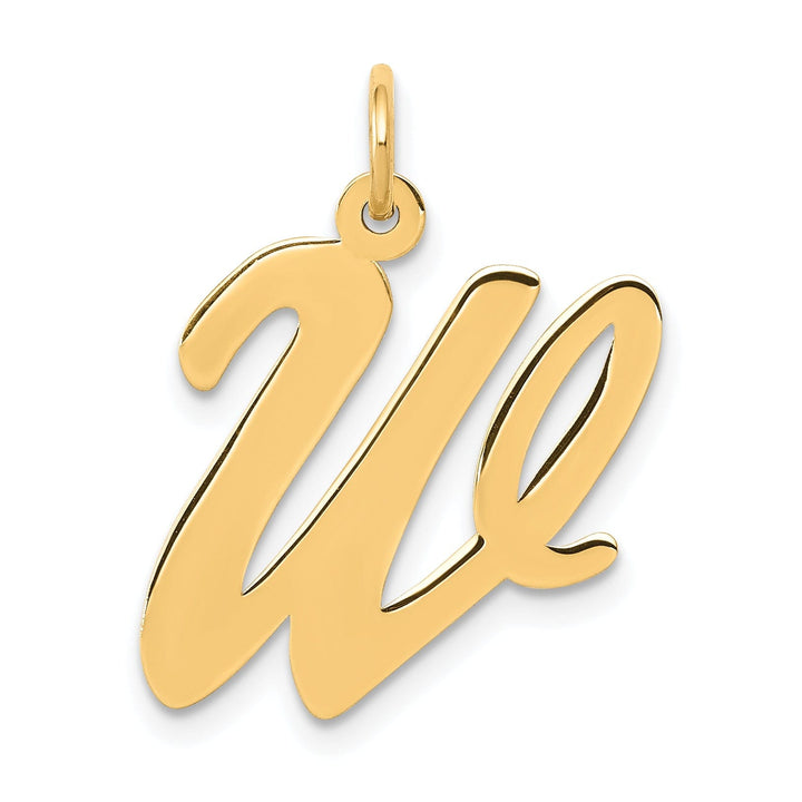 14K Yellow Gold Large Size Fancy Script Design Letter W Initial Pendant