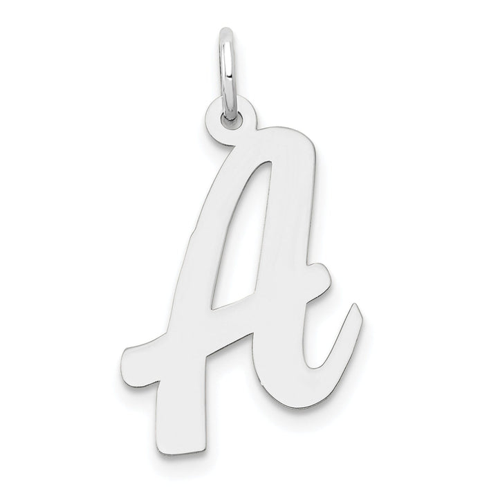 14K White Gold Large Size Fancy Script Design Letter A Initial Pendant