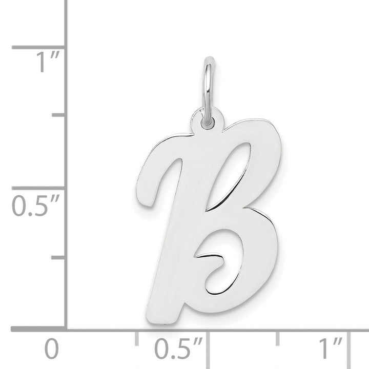 14K White Gold Large Size Fancy Script Design Letter B Initial Pendant