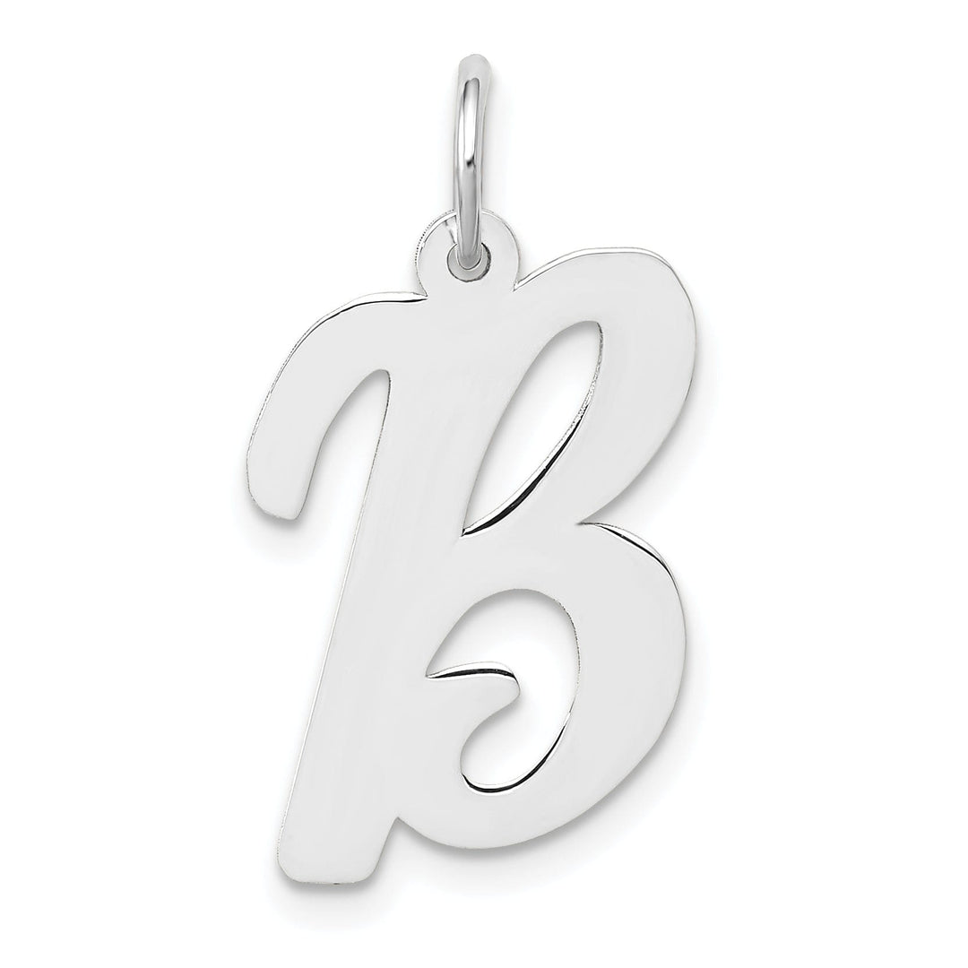 14K White Gold Large Size Fancy Script Design Letter B Initial Pendant