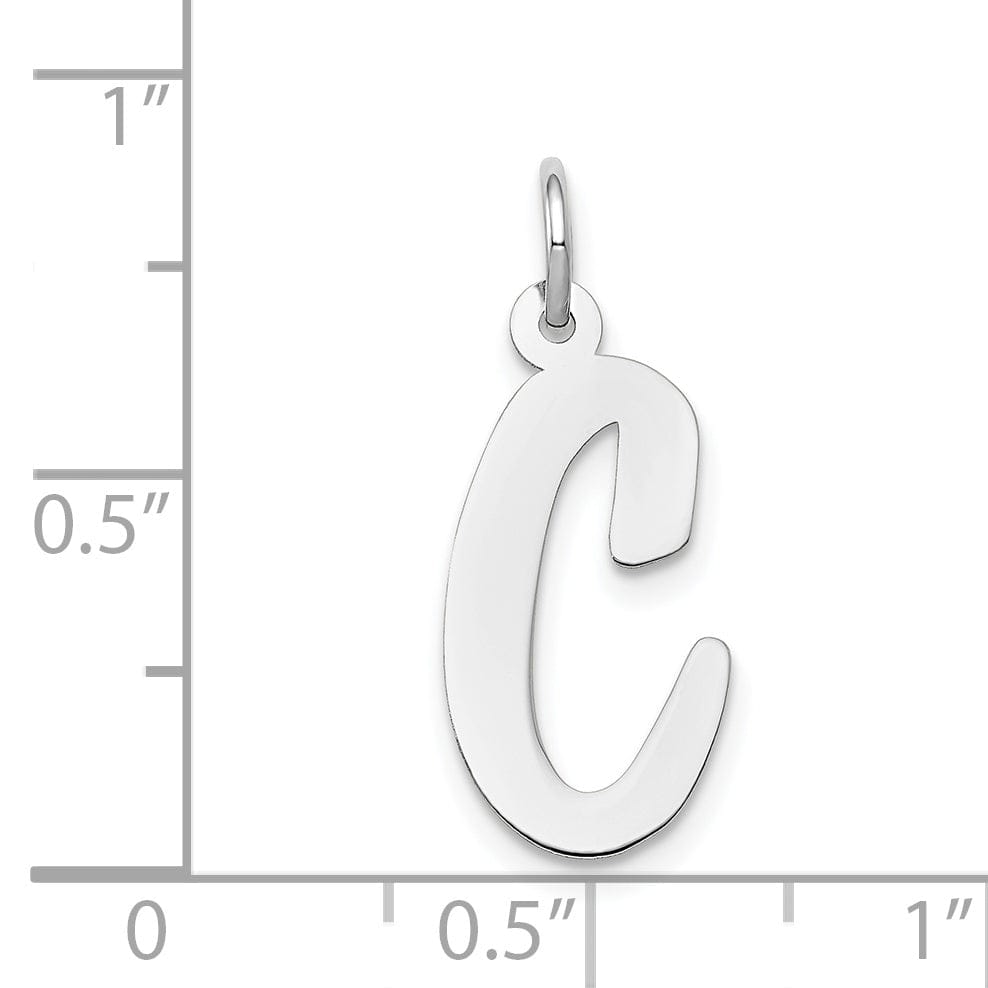 14K White Gold Large Size Fancy Script Design Letter C Initial Pendant