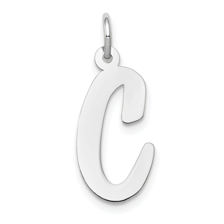 14K White Gold Large Size Fancy Script Design Letter C Initial Pendant