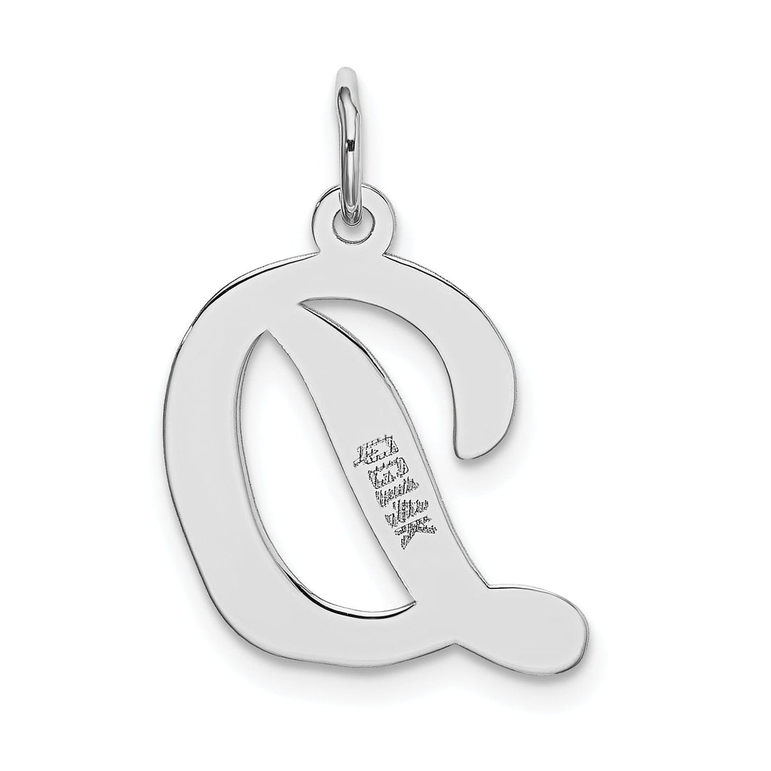 14K White Gold Large Size Fancy Script Design Letter D Initial Pendant