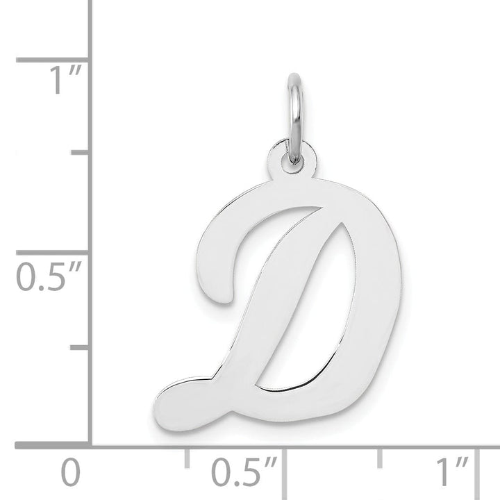 14K White Gold Large Size Fancy Script Design Letter D Initial Pendant