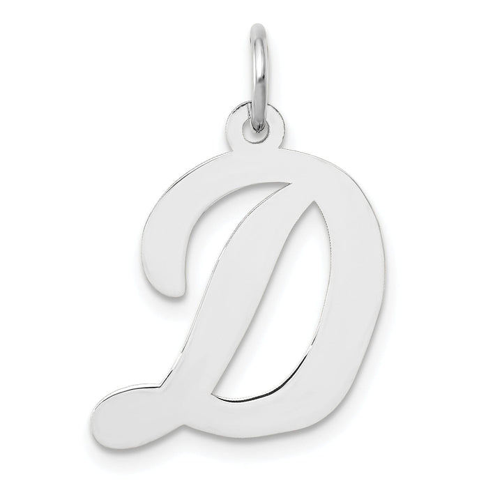 14K White Gold Large Size Fancy Script Design Letter D Initial Pendant