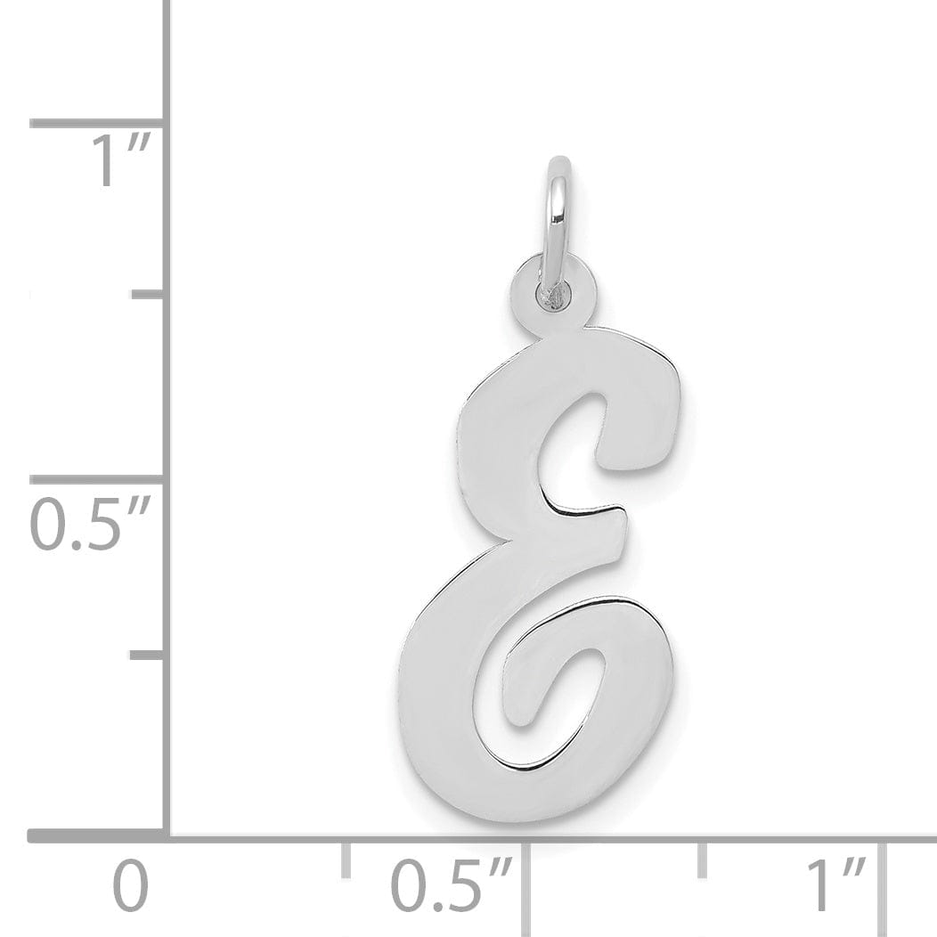 14K White Gold Large Size Fancy Script Design Letter E Initial Pendant