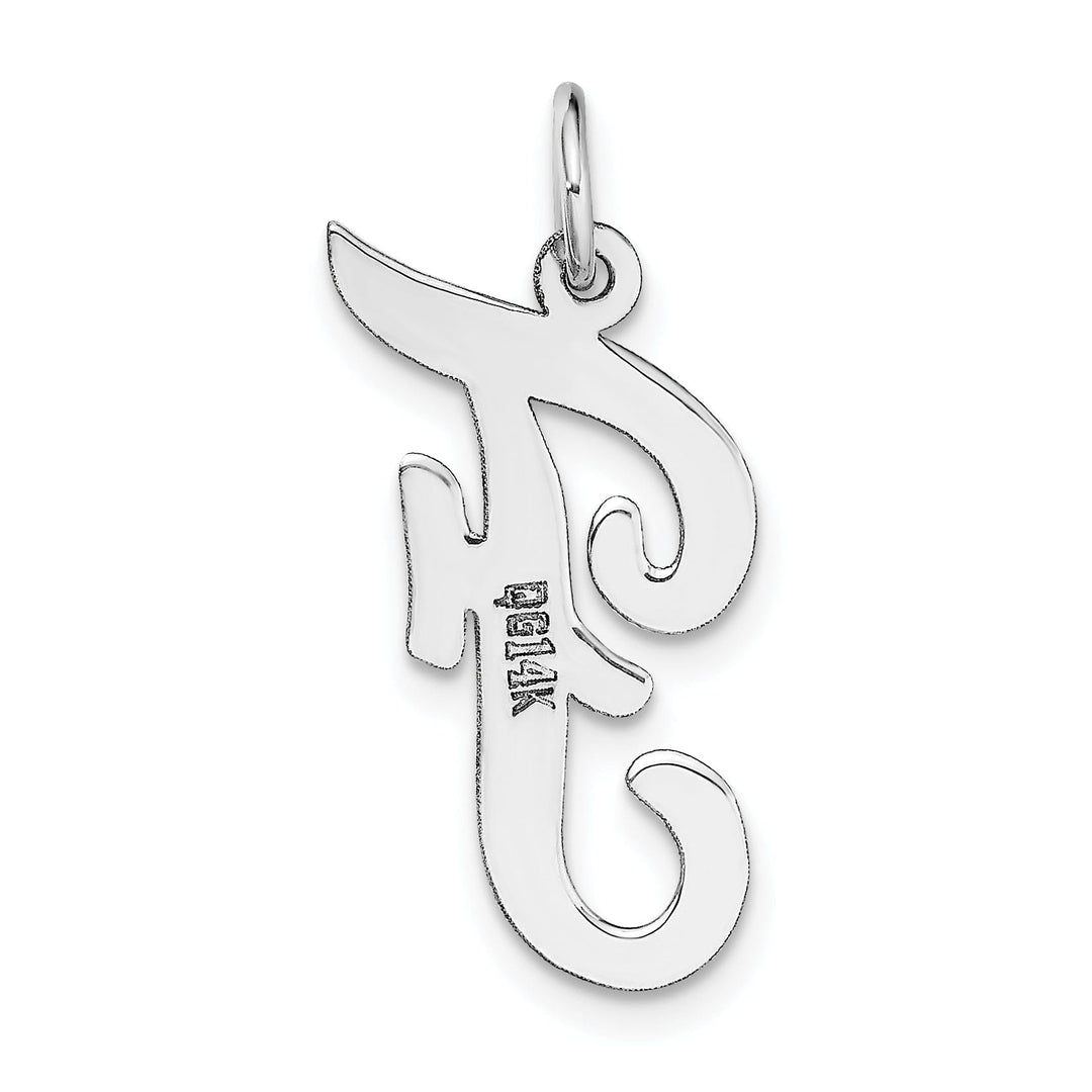 14K White Gold Large Size Fancy Script Design Letter F Initial Pendant