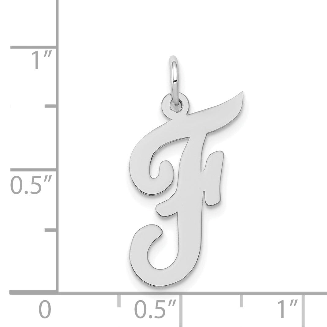 14K White Gold Large Size Fancy Script Design Letter F Initial Pendant