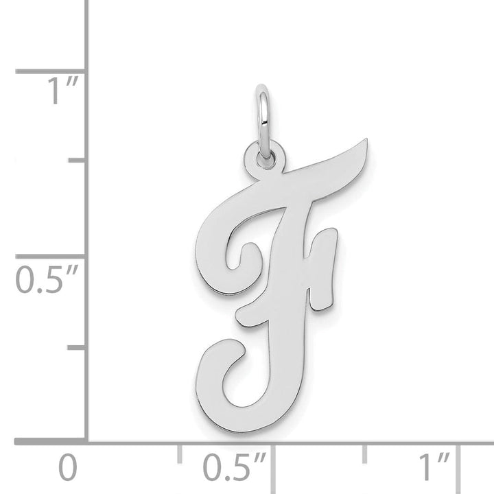 14K White Gold Large Size Fancy Script Design Letter F Initial Pendant