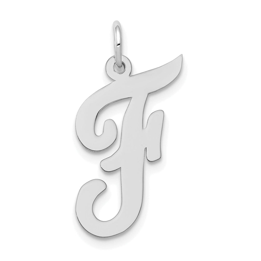 14K White Gold Large Size Fancy Script Design Letter F Initial Pendant