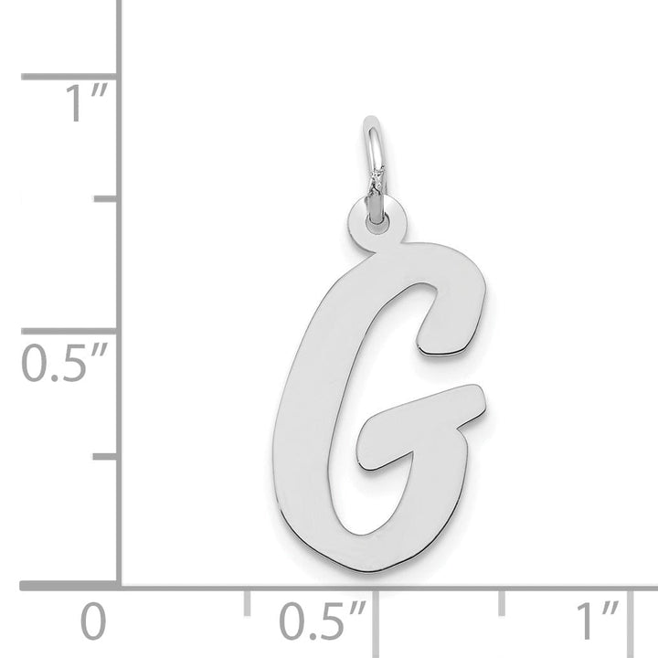 14K White Gold Large Size Fancy Script Design Letter G Initial Pendant