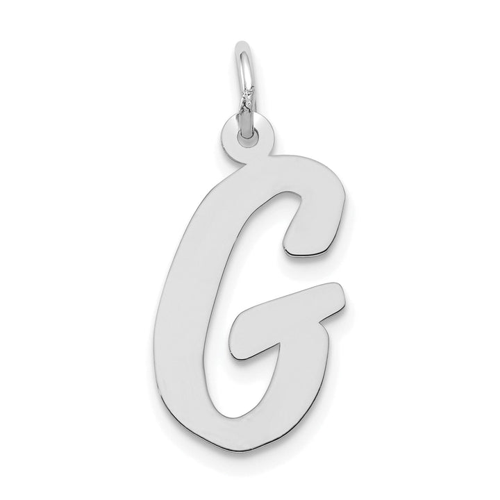 14K White Gold Large Size Fancy Script Design Letter G Initial Pendant