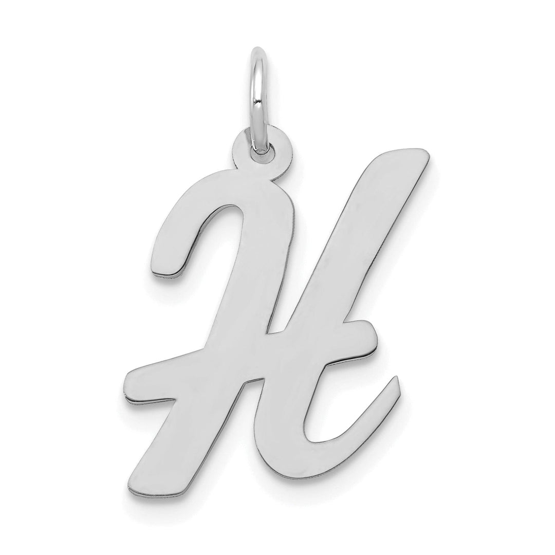 14K White Gold Large Size Fancy Script Design Letter H Initial Pendant