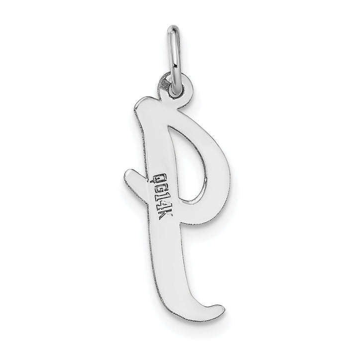 14K White Gold Large Size Fancy Script Design Letter I Initial Pendant