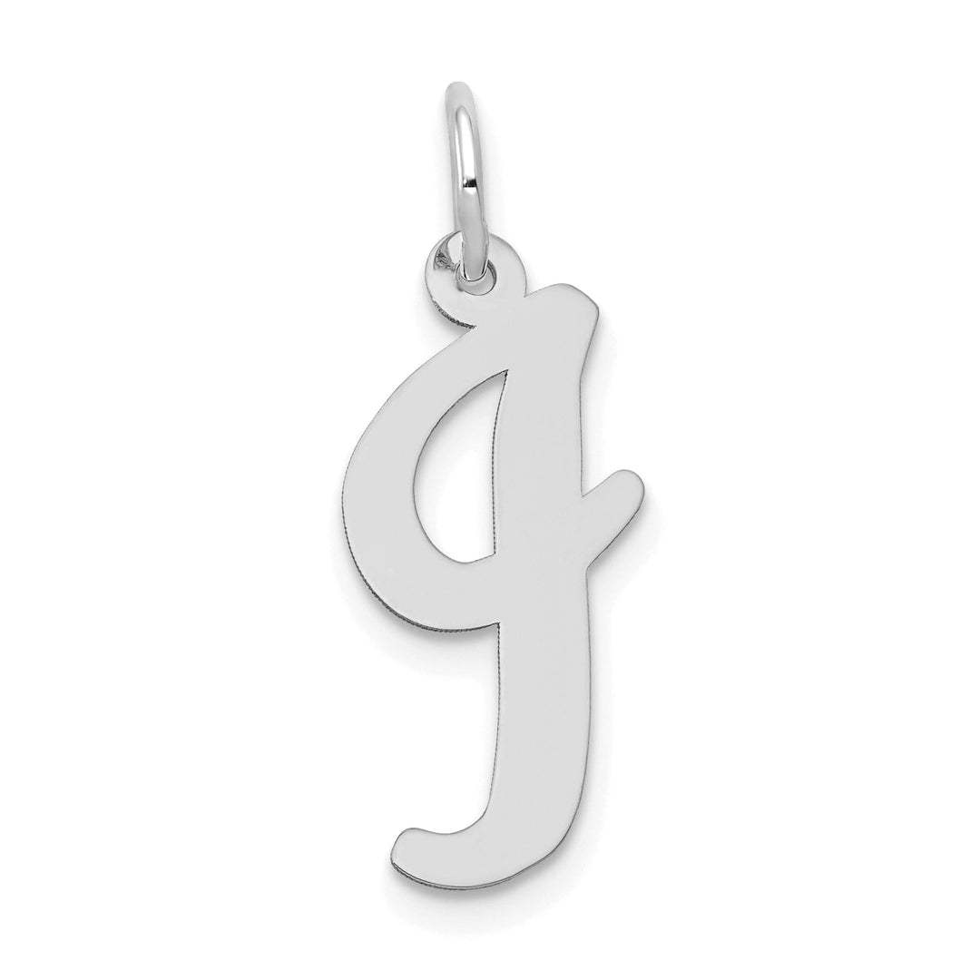 14K White Gold Large Size Fancy Script Design Letter I Initial Pendant