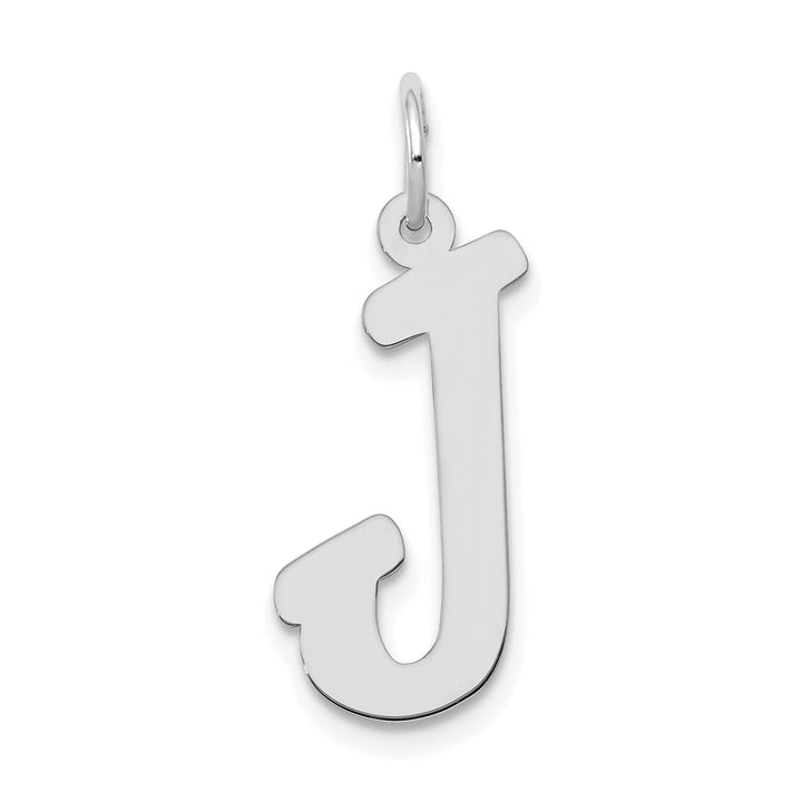 14K White Gold Large Size Fancy Script Design Letter J Initial Pendant