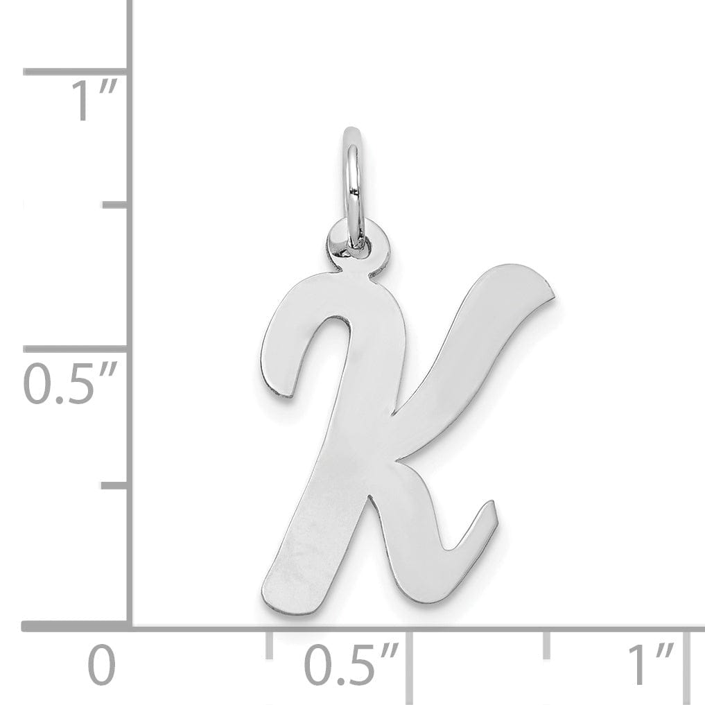 14K White Gold Large Size Fancy Script Design Letter K Initial Pendant