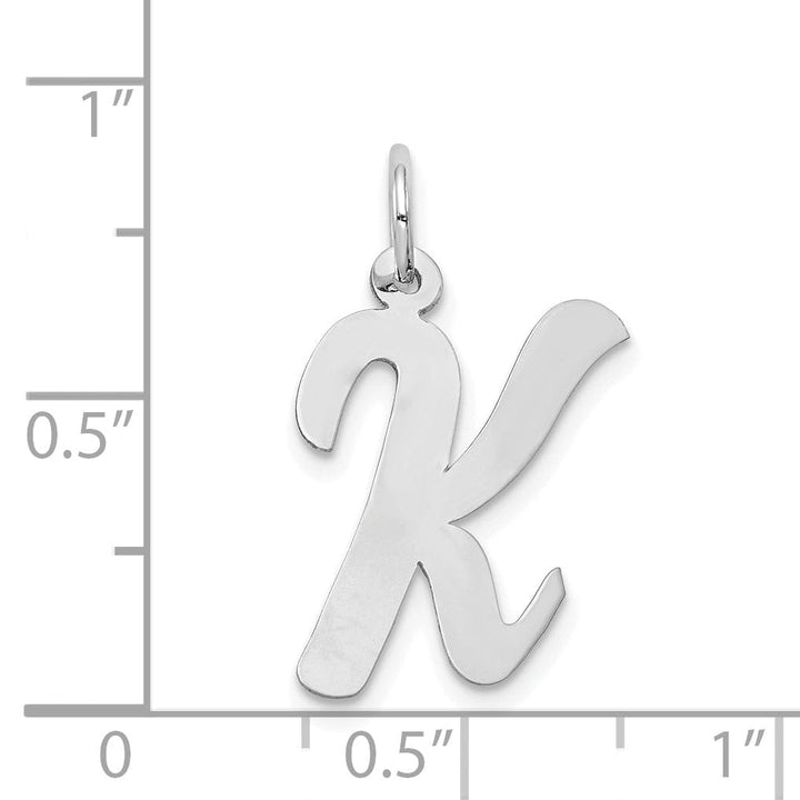 14K White Gold Large Size Fancy Script Design Letter K Initial Pendant