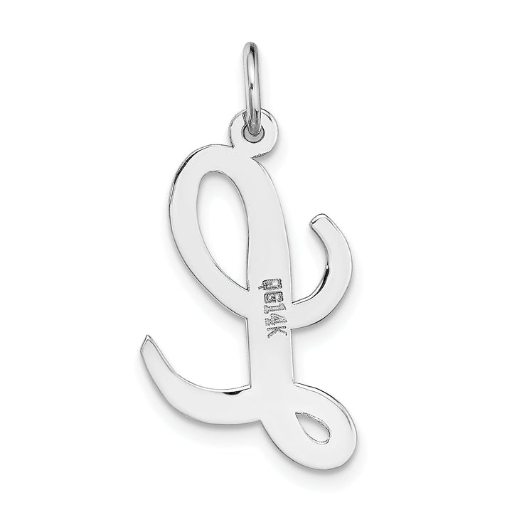 14K White Gold Large Size Fancy Script Design Letter L Initial Pendant