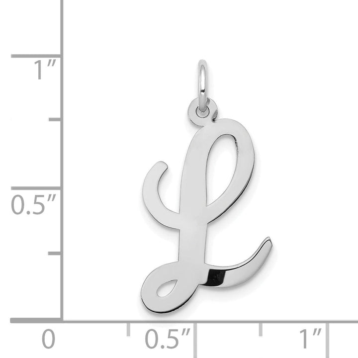 14K White Gold Large Size Fancy Script Design Letter L Initial Pendant