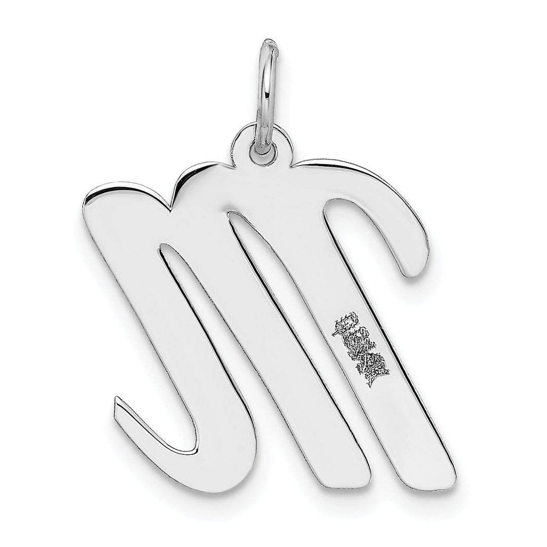 14K White Gold Large Size Fancy Script Design Letter M Initial Pendant