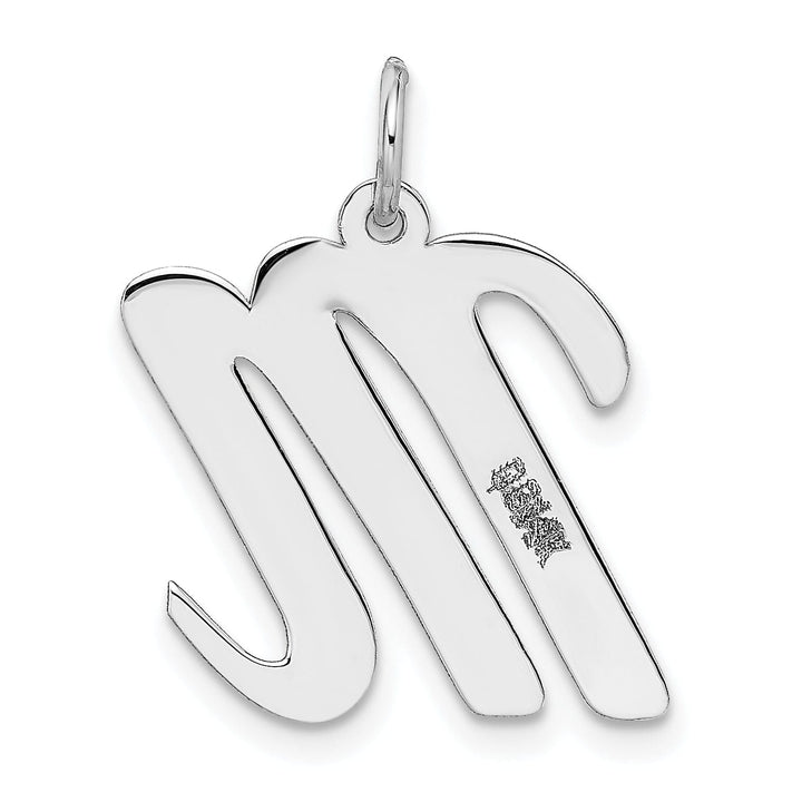 14K White Gold Large Size Fancy Script Design Letter M Initial Pendant