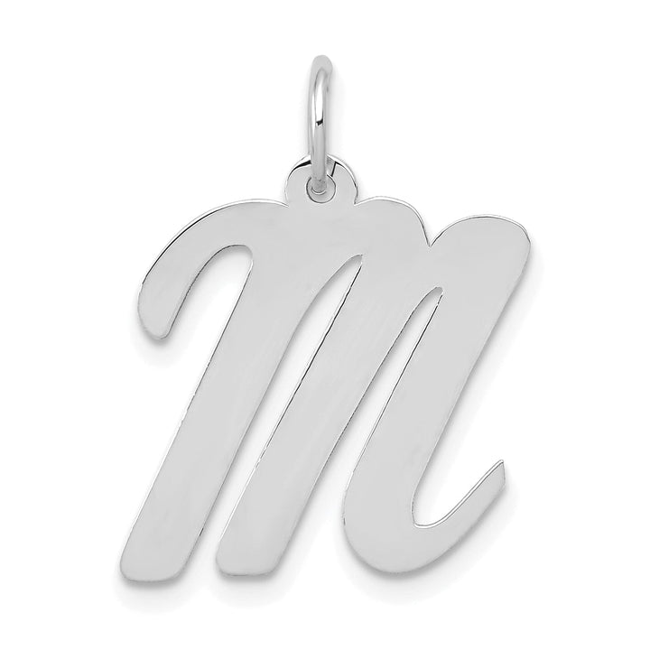 14K White Gold Large Size Fancy Script Design Letter M Initial Pendant