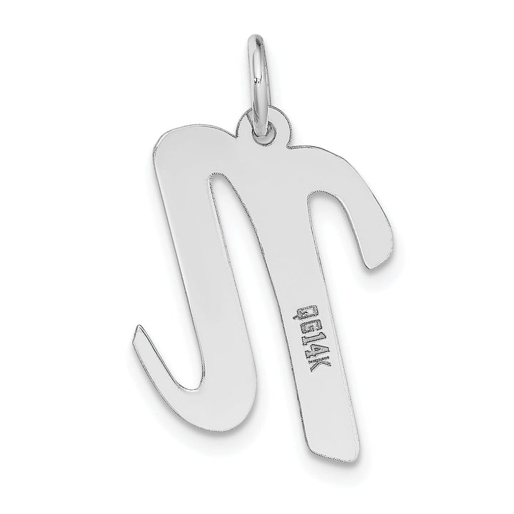 14K White Gold Large Size Fancy Script Design Letter N Initial Pendant