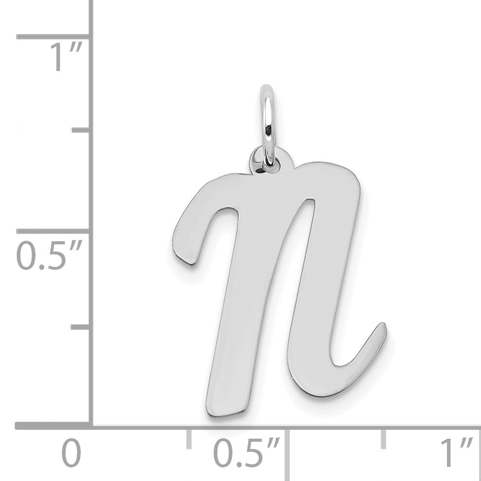 14K White Gold Large Size Fancy Script Design Letter N Initial Pendant