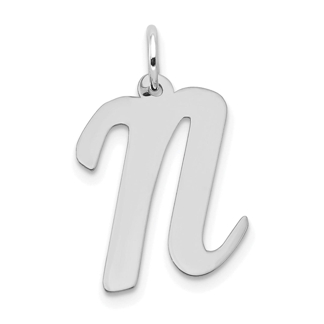 14K White Gold Large Size Fancy Script Design Letter N Initial Pendant