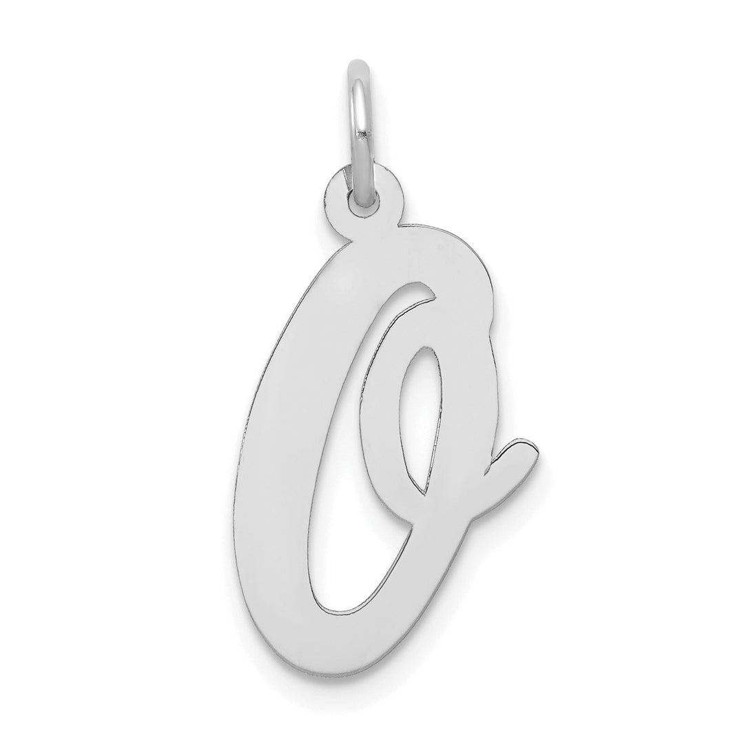 14K White Gold Large Size Fancy Script Design Letter O Initial Pendant