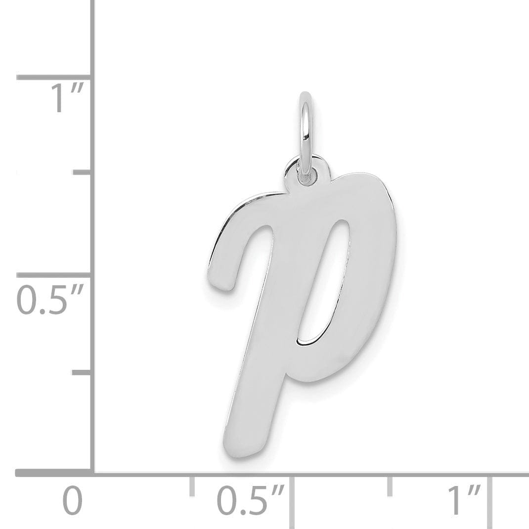 14K White Gold Large Size Fancy Script Design Letter P Initial Pendant