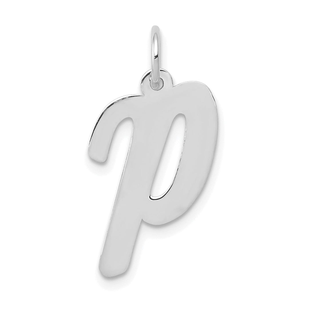 14K White Gold Large Size Fancy Script Design Letter P Initial Pendant