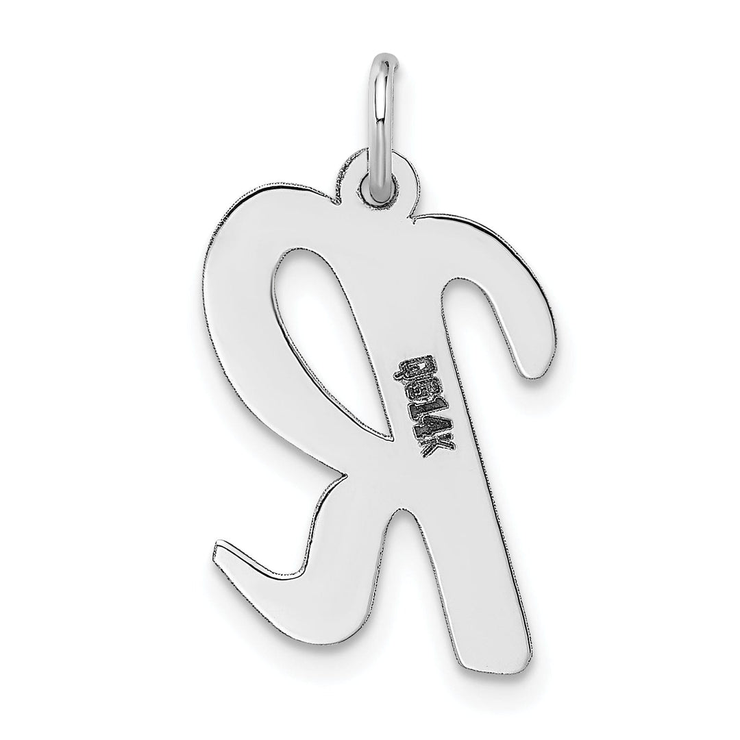 14K White Gold Large Size Fancy Script Design Letter R Initial Pendant