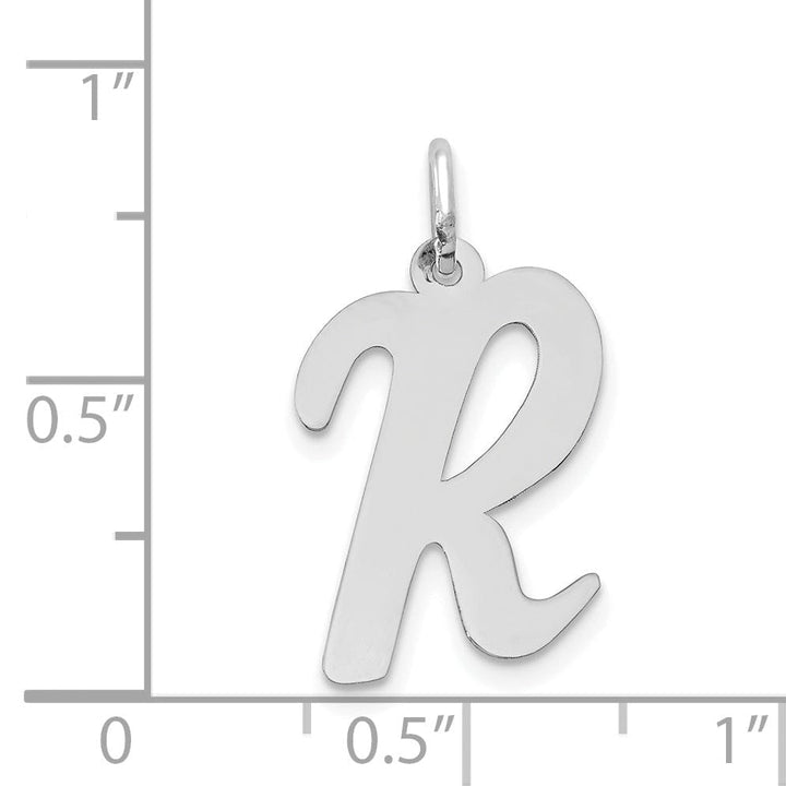 14K White Gold Large Size Fancy Script Design Letter R Initial Pendant