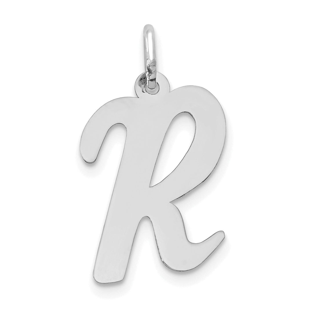 14K White Gold Large Size Fancy Script Design Letter R Initial Pendant