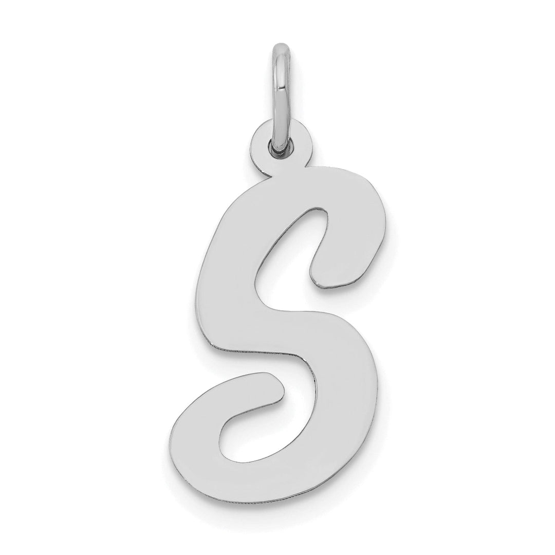 14K White Gold Large Size Fancy Script Design Letter S Initial Pendant