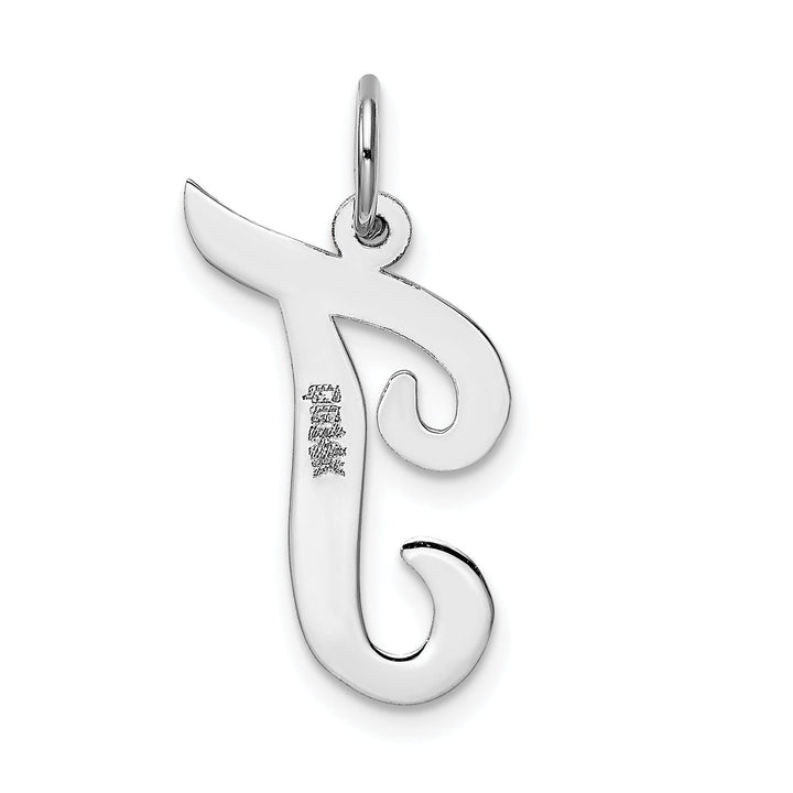 14K White Gold Large Size Fancy Script Design Letter T Initial Pendant