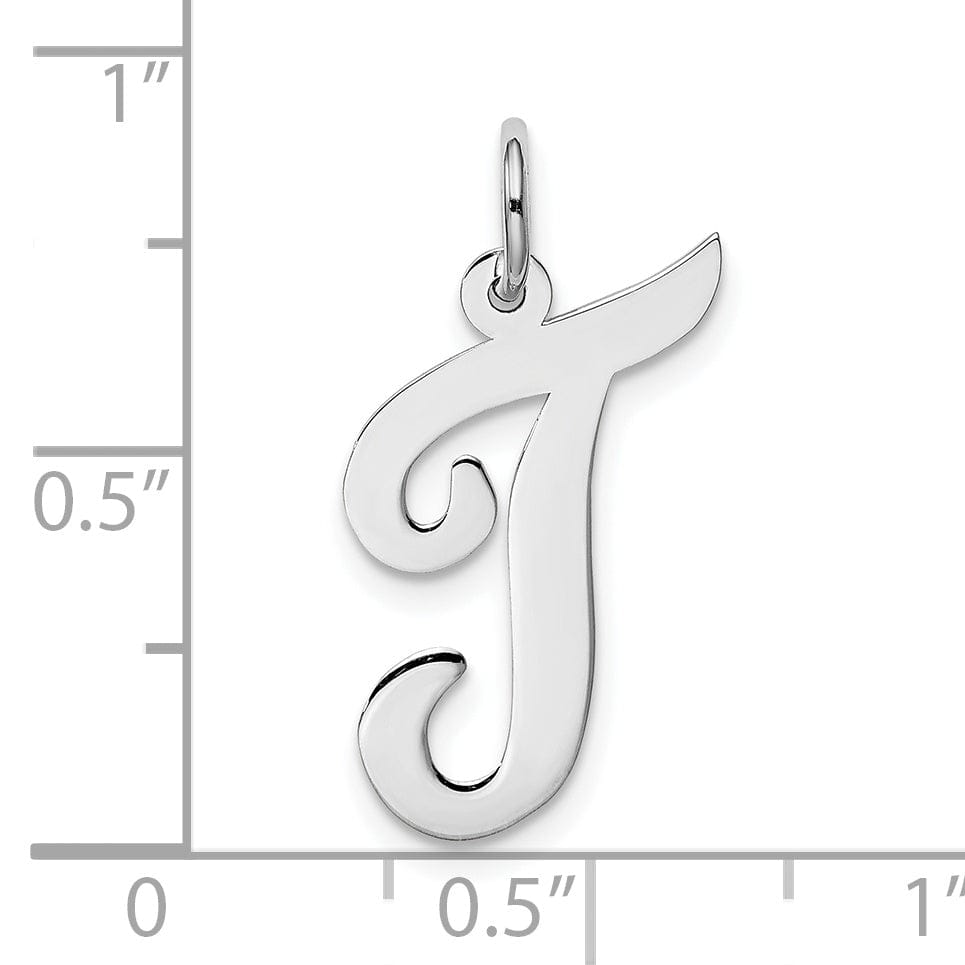 14K White Gold Large Size Fancy Script Design Letter T Initial Pendant