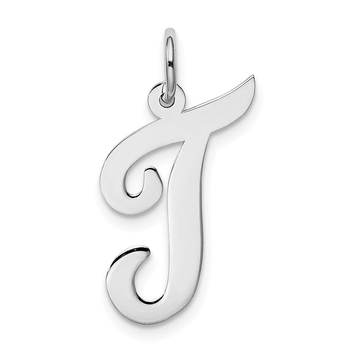 14K White Gold Large Size Fancy Script Design Letter T Initial Pendant